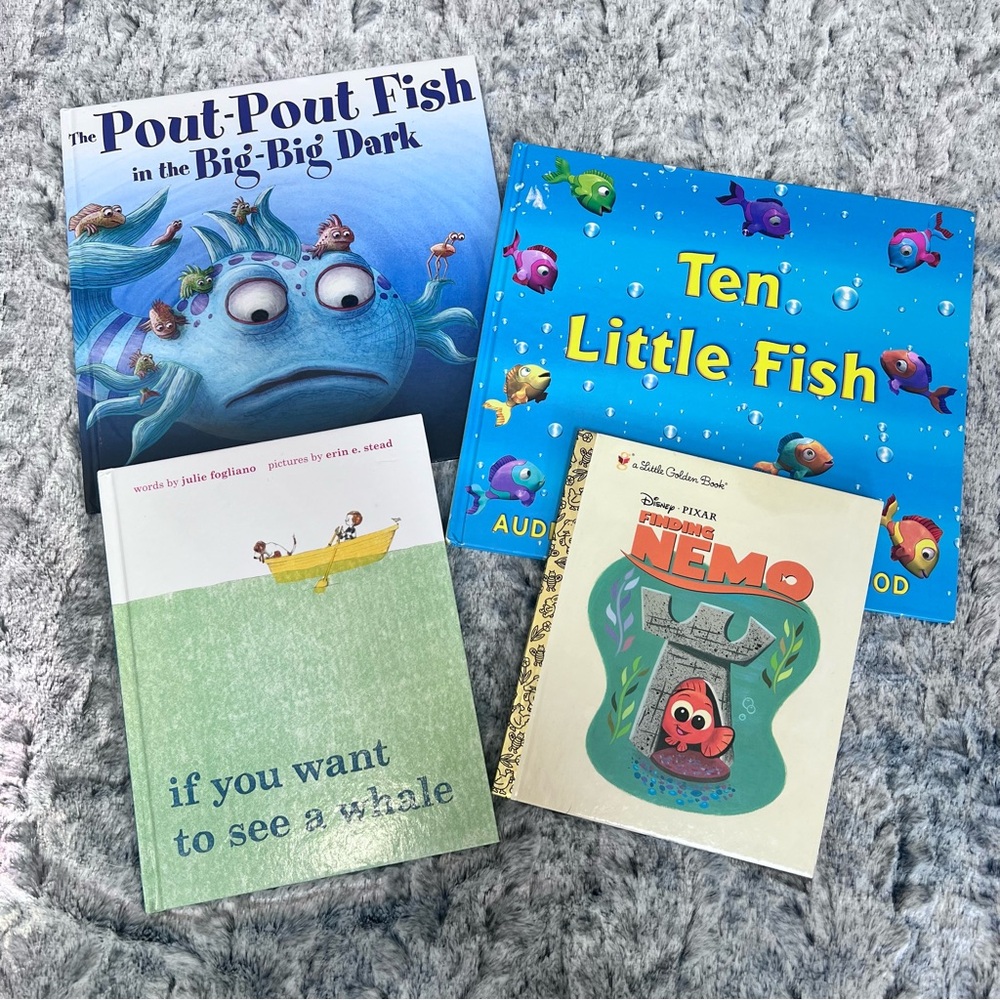 4 Fish themed books. Nemo and Pout Pout. Children's Book